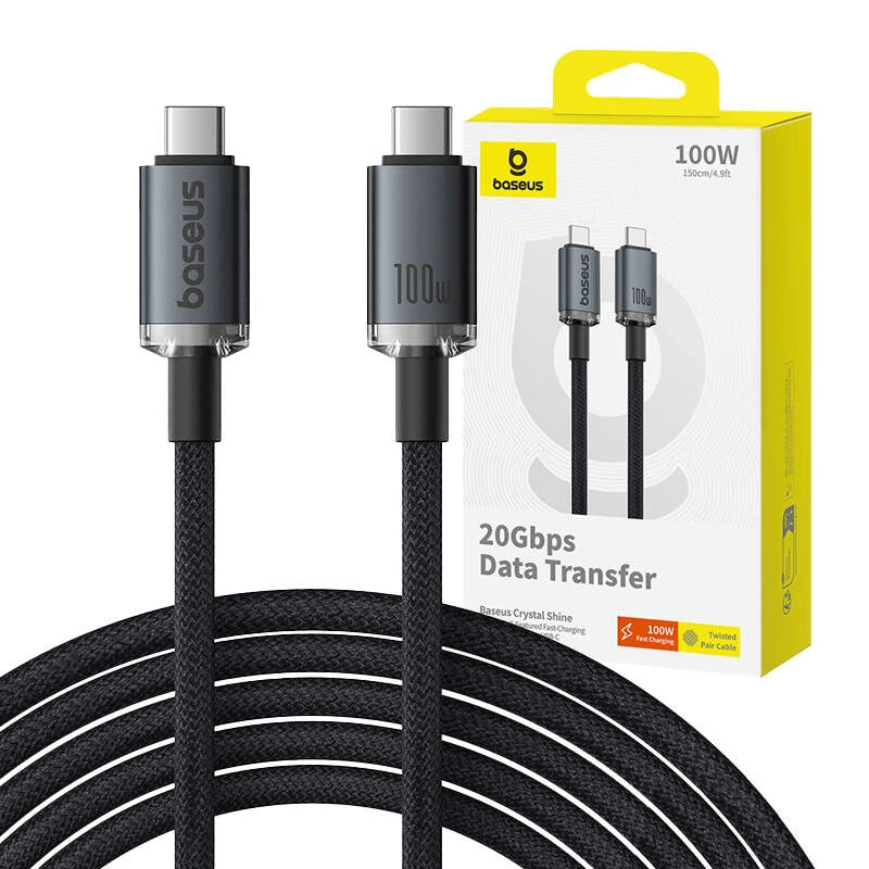 Baseus Crystal Shine USB3.2 Full-Featured Fast-Charging Data Cable USB-C to USB-C 100W 1.5m 20Gb Cluster Black