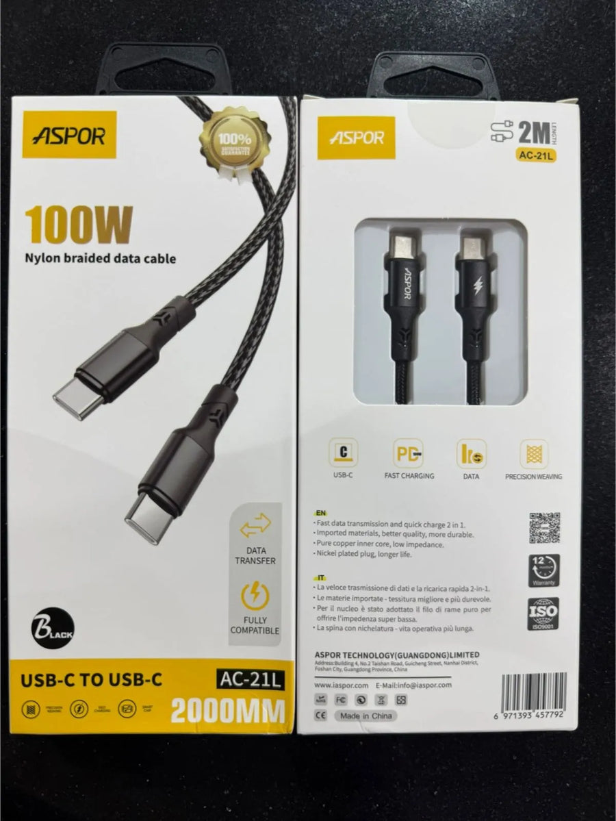 Aspor AC-21L 100W Type-C Cable 2m