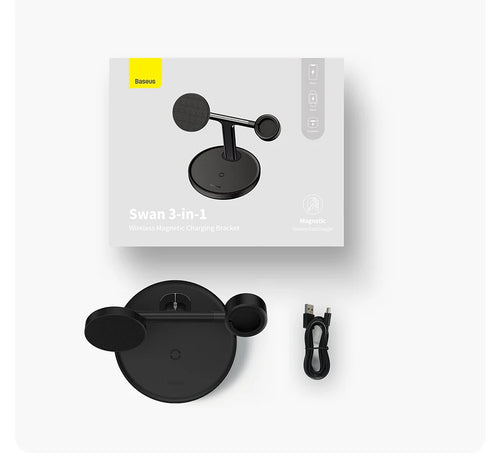Baseus Swan 3-in-1 Wireless Magnetic Charging Bracket 20W Black Universal version ( Include:USB For type-C 3A 1m)