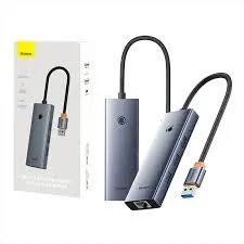 Baseus UltraJoy Series 4-Port HUB Space Grey（USB-A to USB 3.0*3+RJ45*1+USB-C 5V）B0005280B811-12