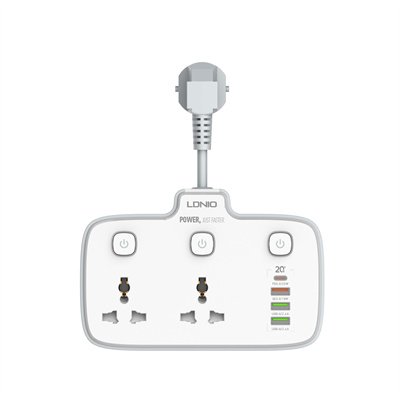 LDNIO SC2413 2-Outlet Universal Extension Socket with PD &amp; QC 3.0 Fast Charger