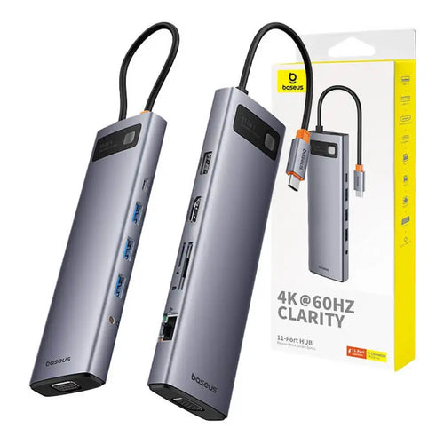 Baseus Metal Gleam Series 11-Port HUB Space Grey（Type-C to HDMI4K@60Hz*1+VGA*1+USB3.0*3+USB2.0*1+PD*1+RJ45*1+SD/TF*1+3.5mm*1)