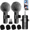 4-in-1 Wireless Lavalier Microphone (2-Piece) for iPhone, Android, Camera & PC