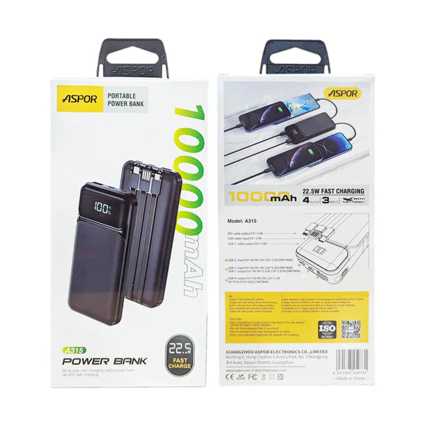ASPOR A315 10000mAh 22.5W High-Speed Power Bank