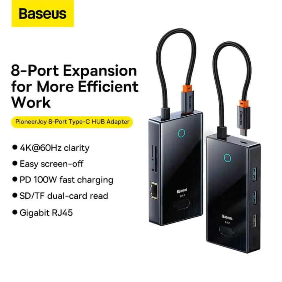 Baseus 8-in-1 Type-C HUB (4K HDMI, USB, PD, RJ45, SD/TF)