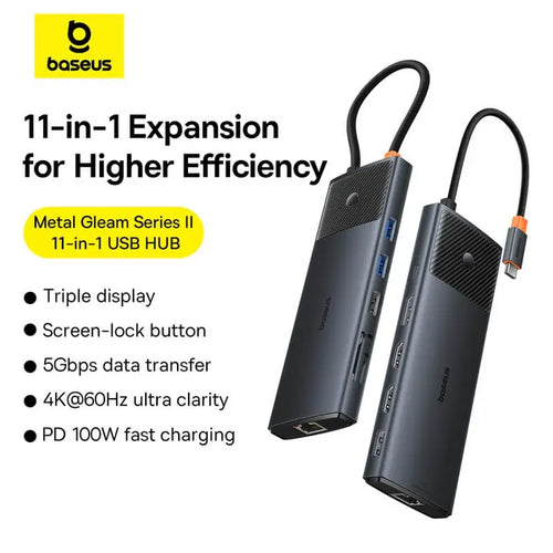 Baseus Metal Gleam II 11-in-1 USB-C Hub – Cosmic Black