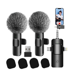 4-in-1 Wireless Lavalier Microphone (2-Piece) for iPhone, Android, Camera & PC