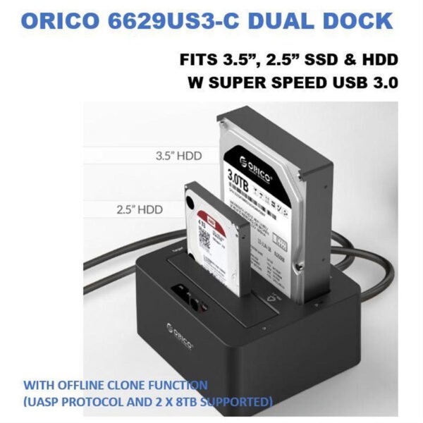 ORICO 6629US3-C 2 Bay SATA to USB3.0 External Hard Drive Docking Station with Duplicator/Clone Function