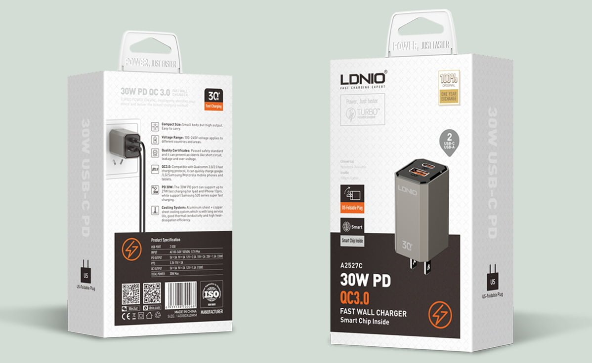 LDNIO A2527C 30W Foldable Plug Fast Charger